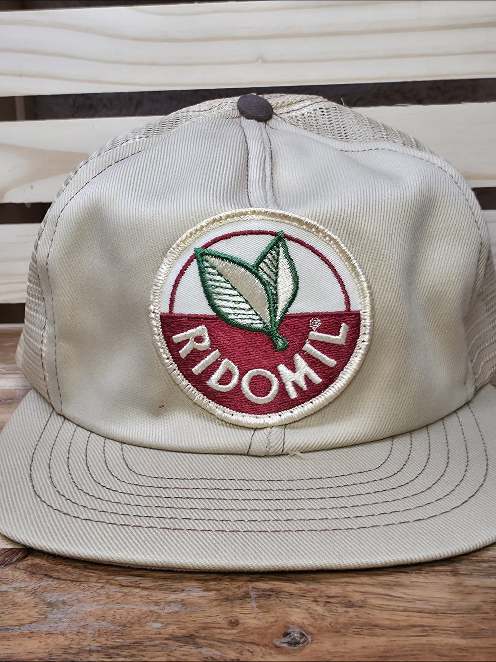 Winward Beige Mesh Trucker Cap with Brown Stitching